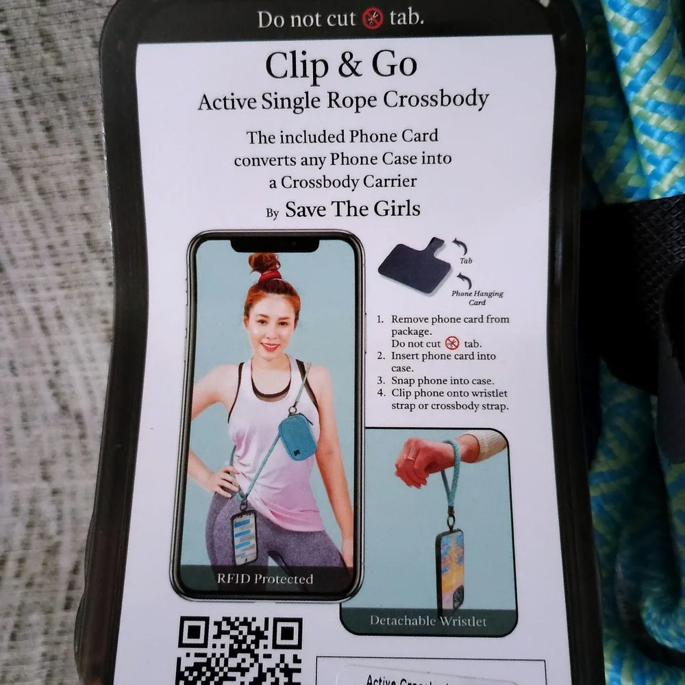 Save The Girls Clip & Go RFID Single Rope Crossbody Pouch Phone Strap Aqua NEW